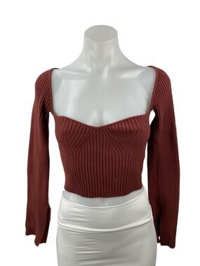 Urban Outfitters Brown Ribbed Knit Long Sleeve Bustier Corset Crop Top Size M